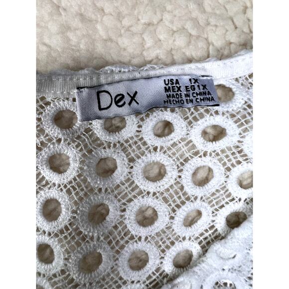 Dex White Blouse Women's Size 1x Open Knit Coastal Grandma Lagenlook Casual - Picture 5 of 9